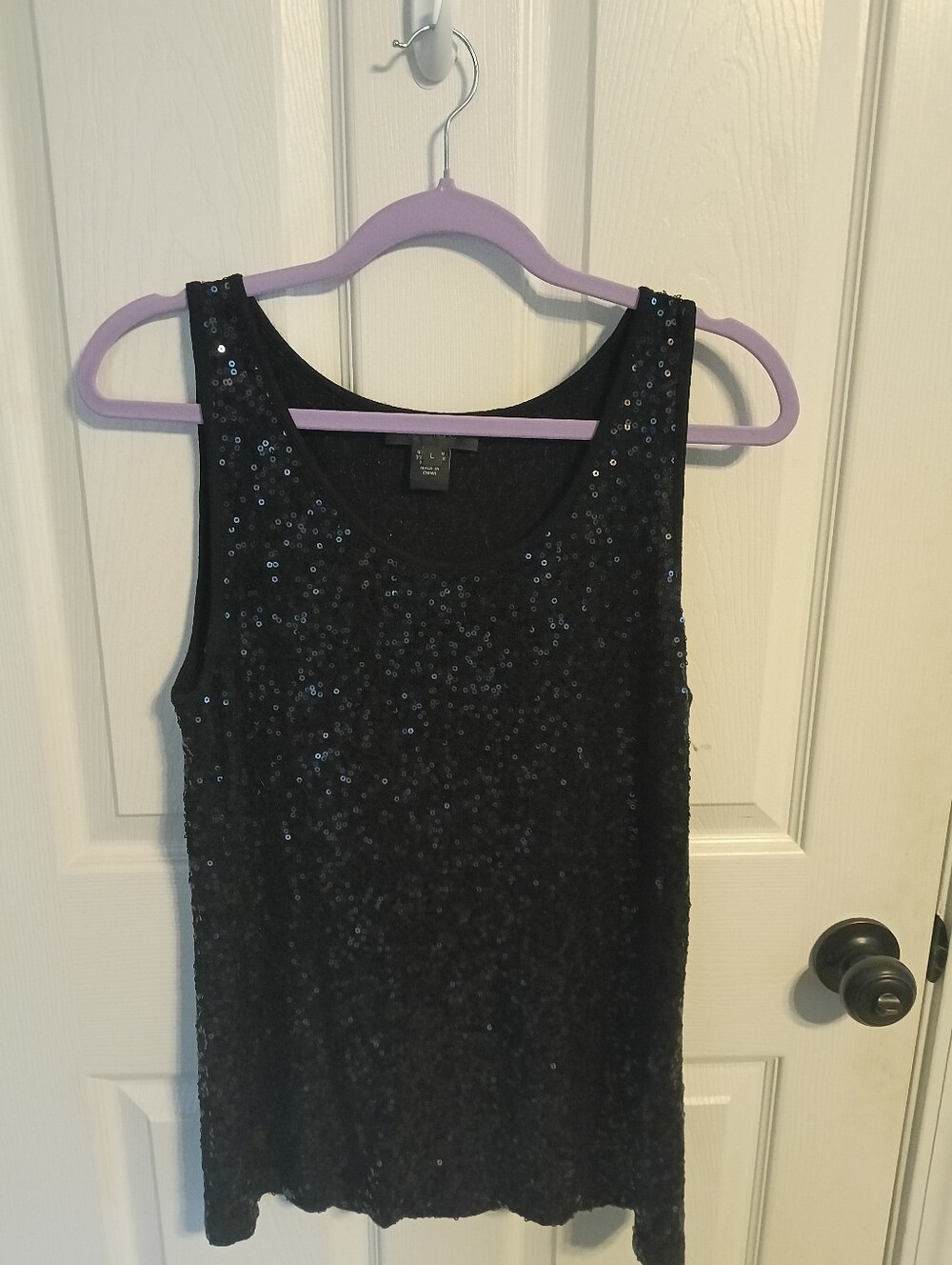 Karen Kane Black Sequin Sleeveless Tank Top Size Large
